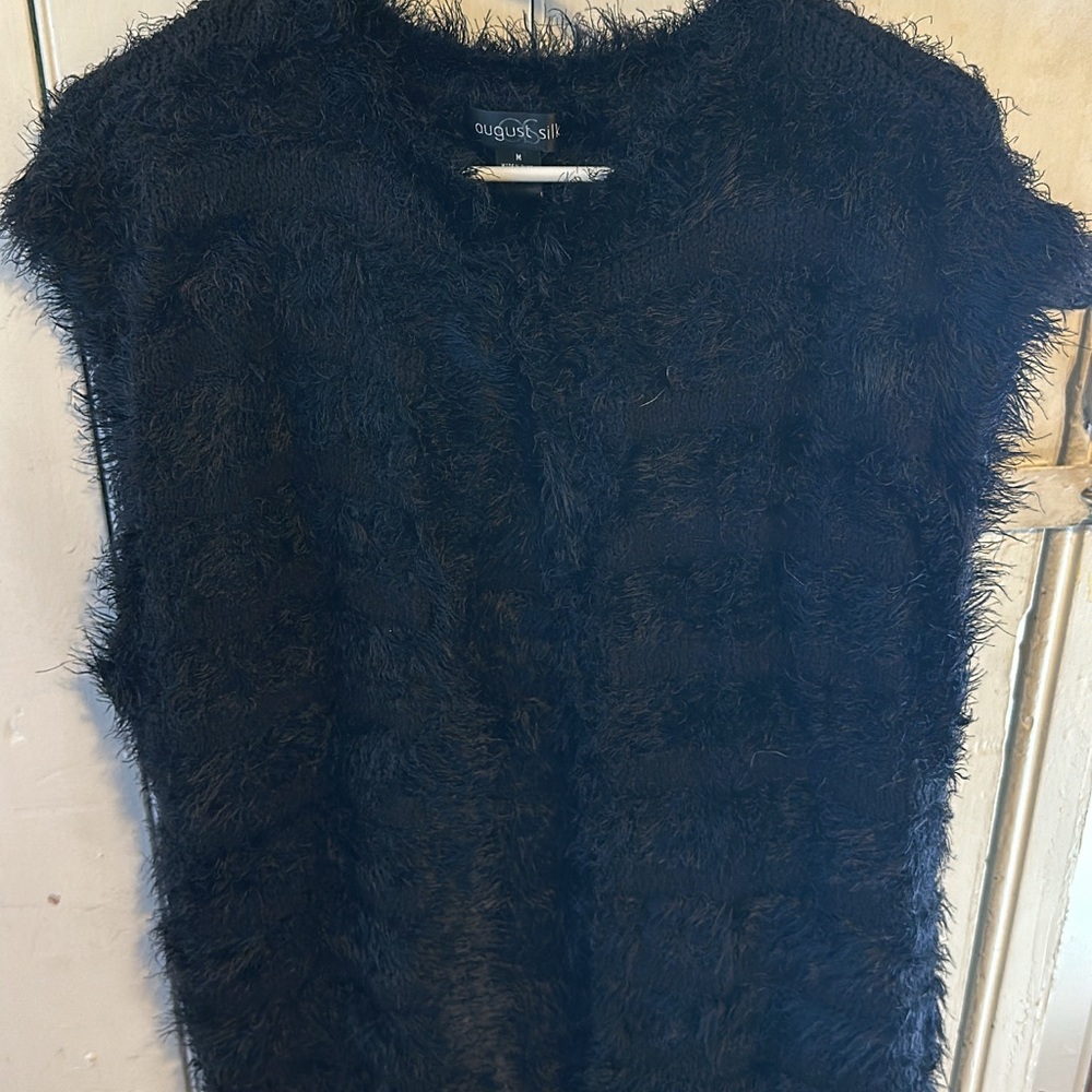 August Silk Black Fuzzy Sleeveless Vest